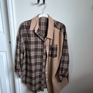 Brown and Tan Plaid Button-Up Shirt